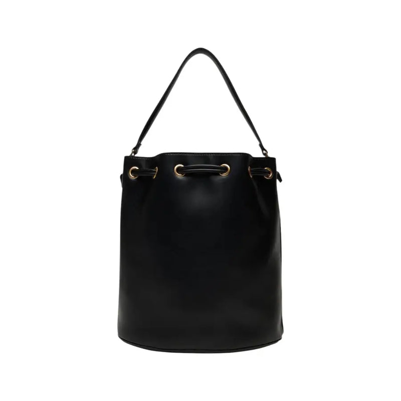 Calvin Klein black polyurethane bucket bag with gold-tone hardware single top handle and inside pocket