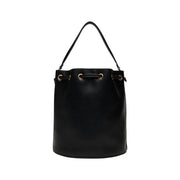 Calvin Klein black polyurethane bucket bag with gold-tone hardware single top handle and inside pocket