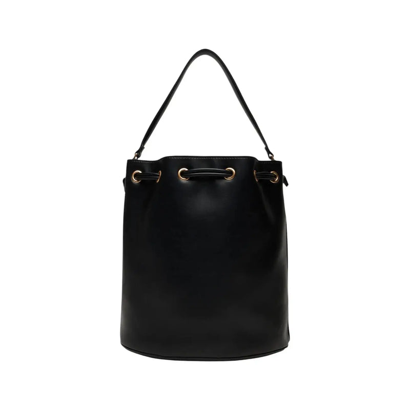 Calvin Klein black polyurethane bucket bag with gold-tone hardware single top handle and inside pocket