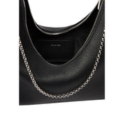 Black textured leather Calvin Klein hobo bag with silver chain strap and zip pocket for stylish daily use