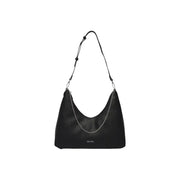 Calvin Klein Sac hobo en cuir noir texturé avec bandoulière chaîne argentée