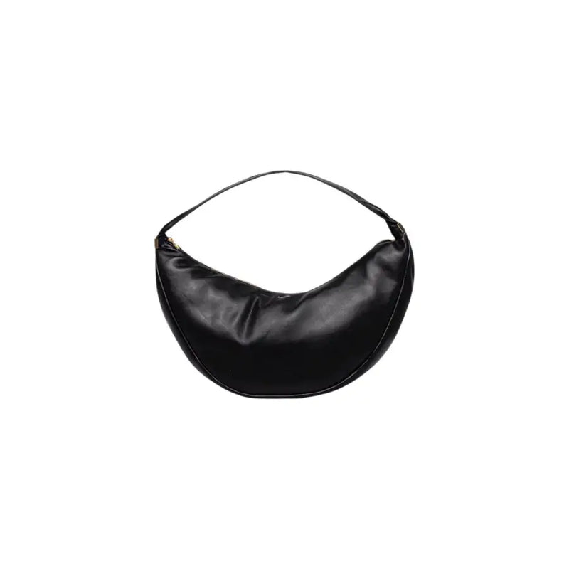 Calvin Klein black polyurethane crescent-shaped shoulder bag with zip closure and interior pockets in minimalist design