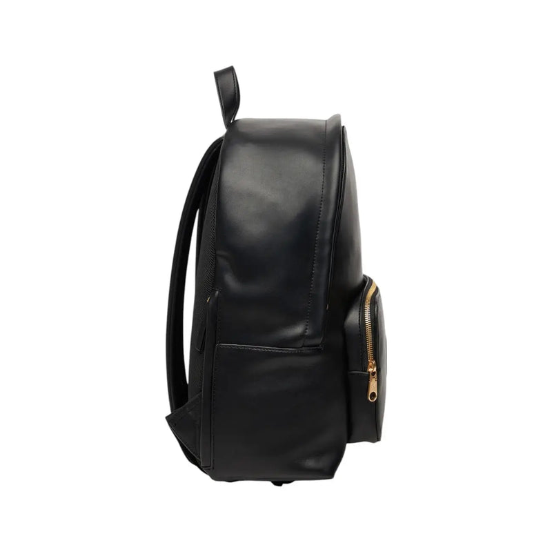 Calvin Klein black leather rucksack with gold tone zipper accents and multiple zip pockets for organized storage