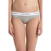 Calvin klein girls grey briefs with a white logo waistband made from cotton and modal blend fabric