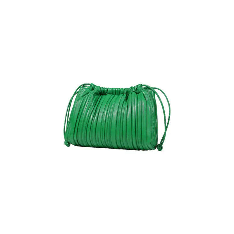 Calvin Klein green polyurethane shoulder bag for women with vibrant green pleated leather and drawstring clutch design
