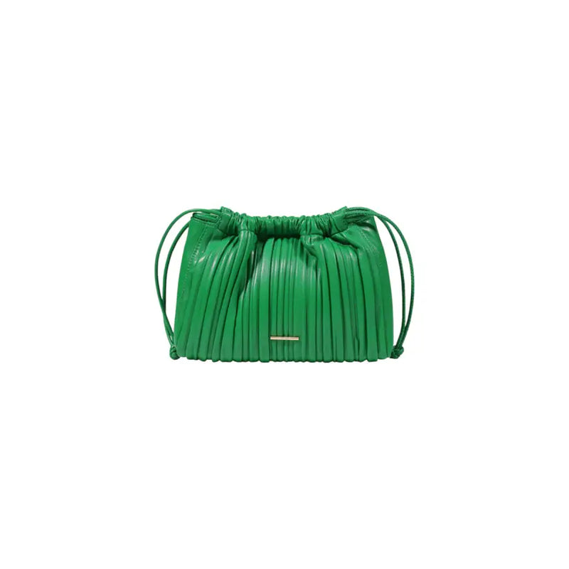 Calvin Klein green polyurethane shoulder bag for women with vibrant pleated leather, drawstring top, and adjustable strap