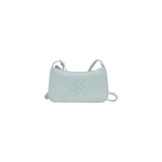 Calvin Klein light blue polyurethane crossbody bag with embossed logo and adjustable strap for shoulder use