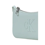 Calvin Klein green polyurethane shoulder bag with zip pockets featuring a light mint green pouch and embossed CK logo