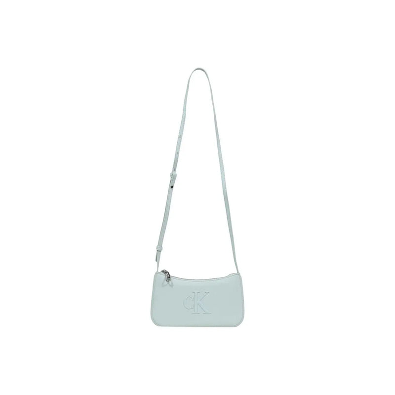 A light mint green Calvin Klein polyurethane crossbody shoulder bag with zip pockets and a matching minimalist strap