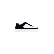 Calvin Klein Jeans black leather sneakers for men with a black and white platform design featuring suede and smooth leather panels