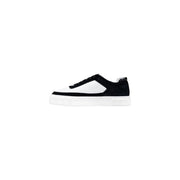 Calvin Klein Jeans black and white low-top sneakers for men with suede upper, contrasting panels, and chunky rubber sole