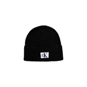 Black calvin klein beanie with white logo.