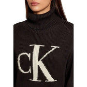 Black ribbed turtleneck sweater with white CK logo from Calvin Klein Jeans for women