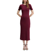 Calvin Klein Jeans Bordeauxfarbenes Modal-Midikleid in Kastanienbraun, kurze Ärmel