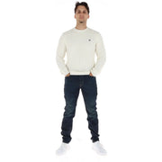 Calvin Klein Jeans Herrenpullover in Creme mit Rippstrick und kleinem gesticktem Logo, Vorderansicht
