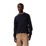 Calvin Klein Jeans Baumwollpullover für Herren in Marineblau mit weißem Besatz und kleinem Logo auf der Brust, Vorderansicht