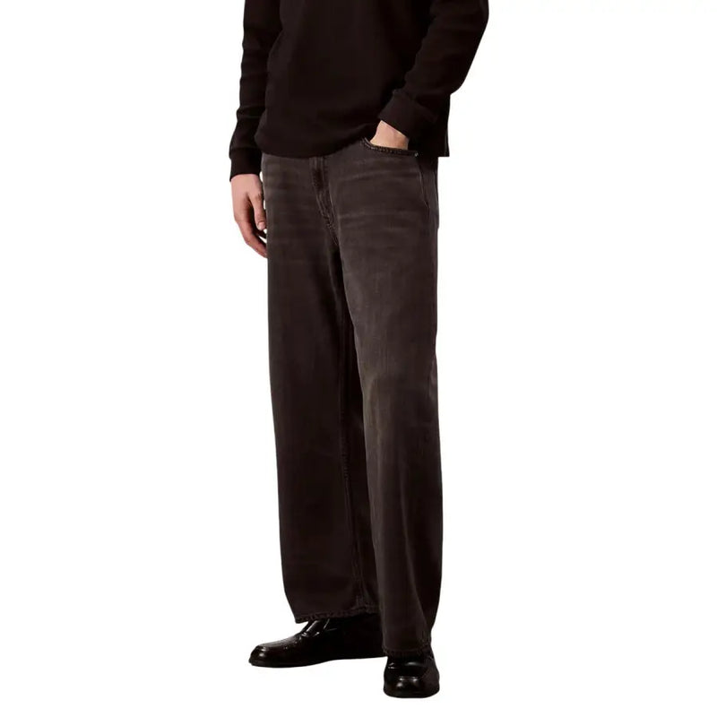 Calvin Klein Jeans men baggy jeans in dark gray lyocell viscose denim with wide-leg and subtle fading design