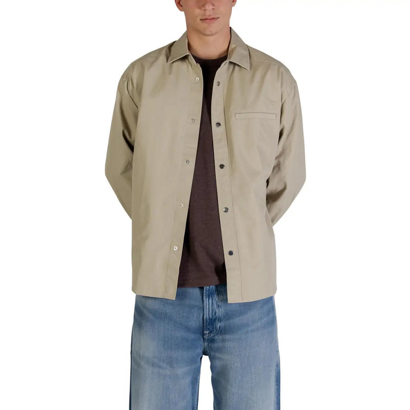 Calvin klein jeans men beige cotton blazer classic fit with button-up front, classic collar, and chest pocket