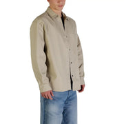 Calvin Klein Jeans men beige cotton long-sleeved button-up shirt with collar and chest pocket classic fit