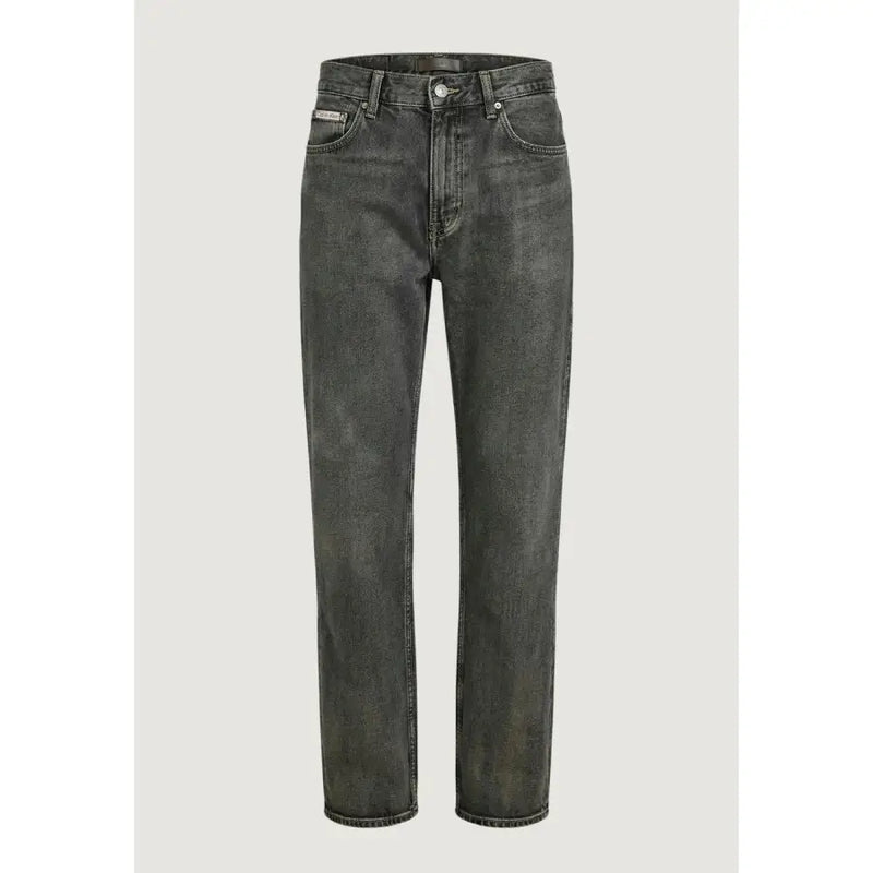 Calvin Klein Jeans men dark gray denim jeans with straight-leg cut and classic five-pocket design