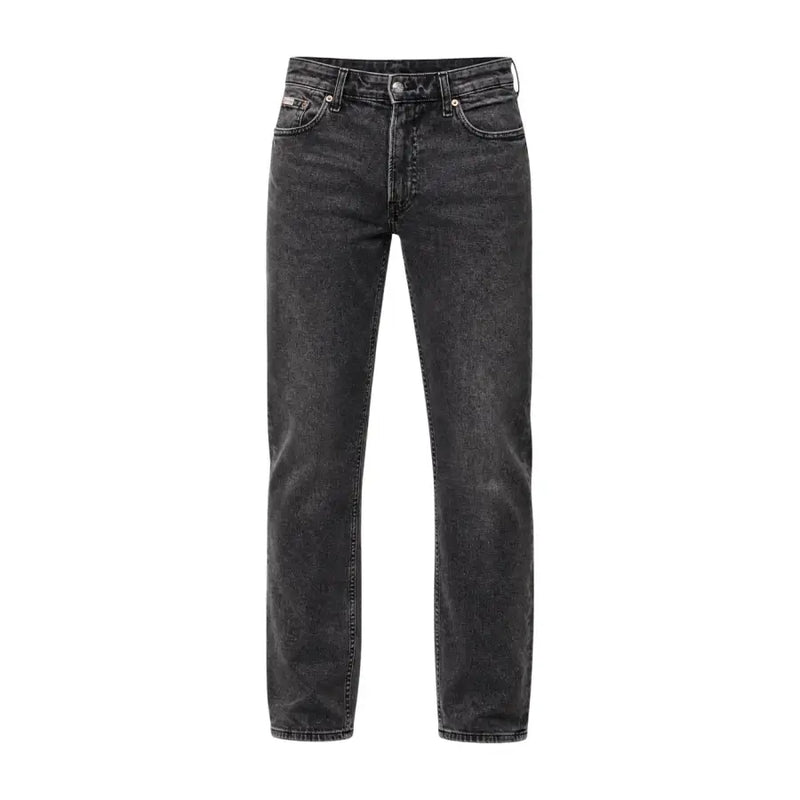 Calvin Klein Jeans men beige cotton classic fit jeans in dark-wash denim with straight-leg cut and five-pocket design