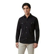 Calvin klein jeans men shirt in black long-sleeved button-up design with two chest pockets and silver buttons