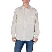 Calvin Klein Jeans men beige cotton long-sleeved button-up shirt with two chest pockets for spring summer