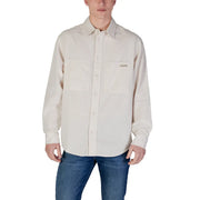 Calvin Klein Jeans men beige cotton long-sleeved button-up shirt with two chest pockets for spring summer