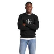 Calvin Klein Jeans Schwarzes Herren-Sweatshirt aus Baumwolle mit Rundhalsausschnitt, weißem, ineinandergreifendem CK-Logo und Calvin Klein-Schriftzug auf der Brust