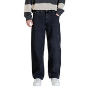 Calvin Klein Jeans men black cotton dark-wash denim jeans with relaxed straight-leg cut and classic five-pocket design