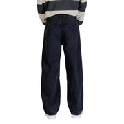 Calvin Klein jeans men black cotton denim jeans with relaxed wide-leg cut and classic back pockets shown from back side