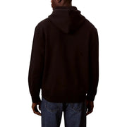 Calvin Klein Jeans men black cotton round neck sweatshirt featuring a dark brown long-sleeved hoodie with ribbed cuffs