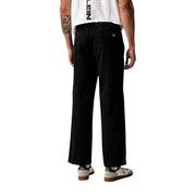 Calvin klein jeans men black cotton wide-leg trousers with relaxed fit elastic waistband and subtle back pocket branding