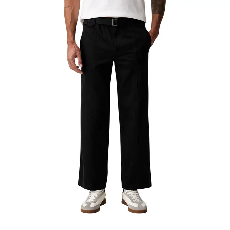 Calvin Klein Jeans men black cotton trousers with wide-leg tailored fit and subtle front pleats