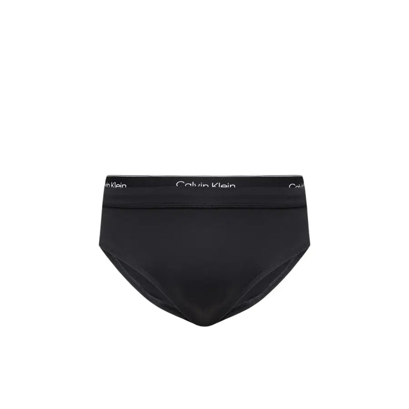Calvin Klein Jeans Schwarze Herren-Badehose mit doppeltem Bund und weißem Logostreifen im klassischen Design
