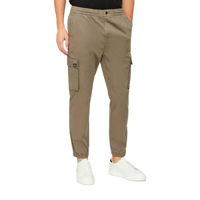 Men’s olive cargo joggers with elastic waist and ankle cuffs from Calvin Klein Jeans