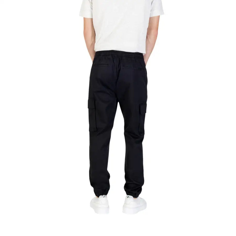 Calvin klein jeans men black fall winter cotton blend cargo pants with elastic waistband and side pockets