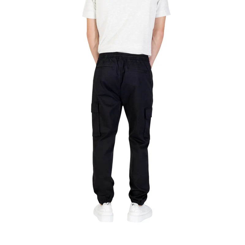 Calvin klein jeans men black fall winter cotton blend cargo pants with elastic waistband and side pockets
