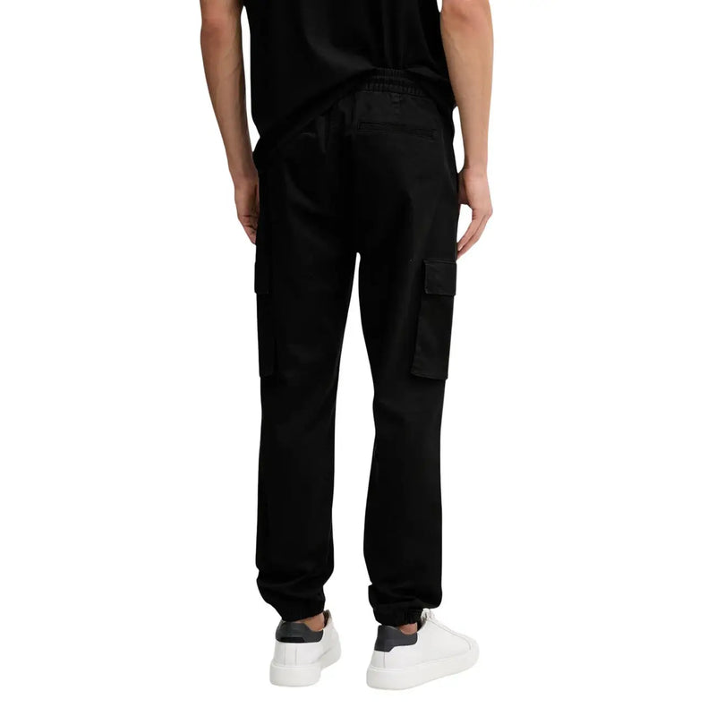 Calvin Klein Jeans men black fall winter cotton blend cargo pants with elastic waistband and side pockets