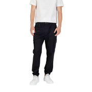 Black Calvin Klein Jeans men fall winter cotton blend cargo pants with multiple side pockets and relaxed fit