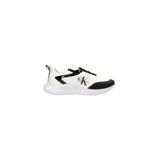 Calvin Klein Jeans men black polyester lace up sneakers with white and black panels and logo on the side