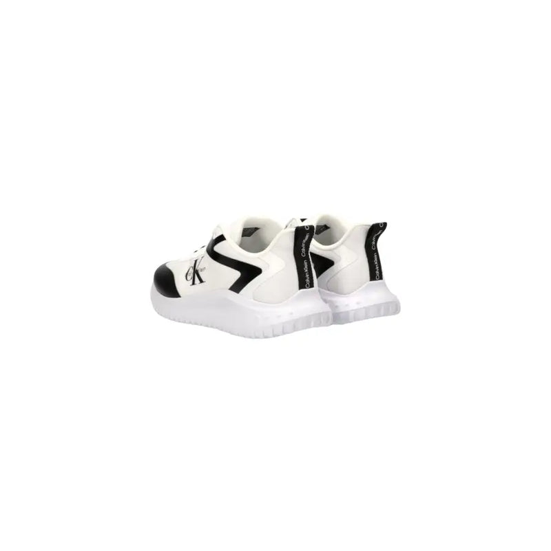 Calvin Klein Jeans men black lace up sneakers in polyester with white base and bold black accents on toe cap and heel tab