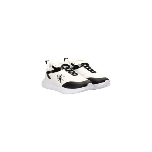 Calvin Klein Jeans men black and white polyester lace up sneakers with sleek design and contrasting panels featuring ck logo