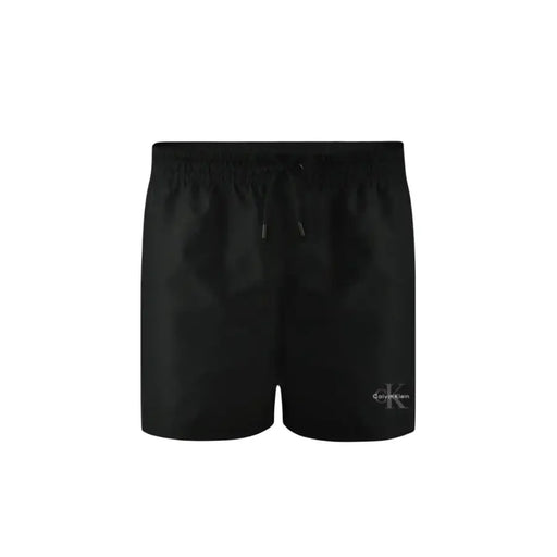 Calvin Klein Jeans men black polyester swim shorts featuring subtle embroidered logo on lower right leg