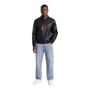 Black leather bomber jacket with subtle logo on left chest calvin klein jeans men black zip blazer polyester size l