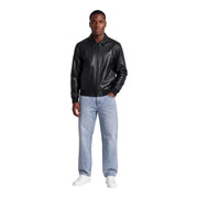 Black leather bomber jacket with subtle logo on left chest calvin klein jeans men black zip blazer polyester size l
