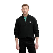 Calvin Klein Jeans Schwarzer Herren-Strickpullover aus Baumwolle mit halbem Reißverschluss und kleinem weißen Logo auf der Brust