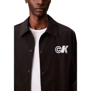 Calvin Klein Jeans men blazer black coach jacket with white ck logo on left chest for casual wear