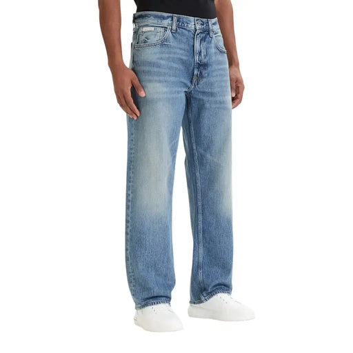 Calvin Klein Herrenjeans, hellblau, klassisch, gerades Bein, 100 % Baumwoll-Denim, Fünf-Taschen-Design