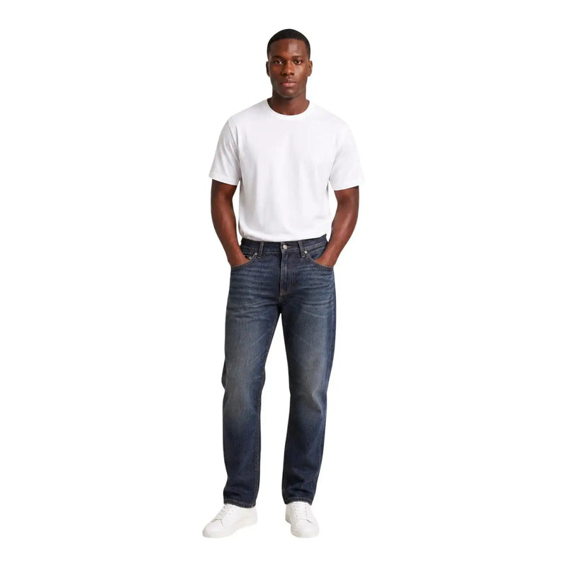 Calvin Klein jeans men blue cotton denim jeans in dark wash with classic straight-leg cut and visible stitching details